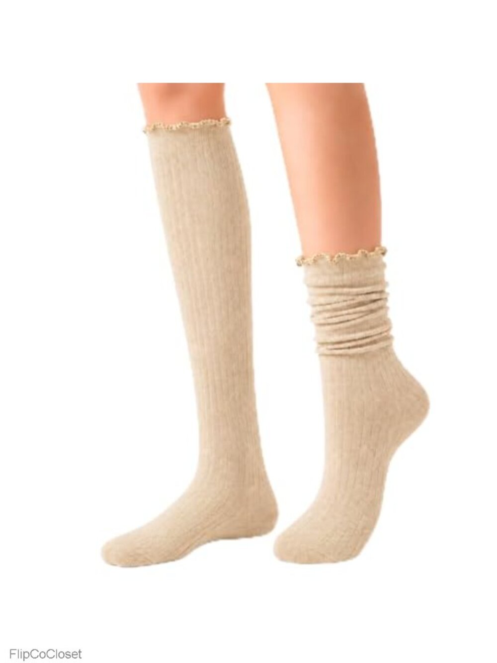 Knee High Socks Ruffle Trim Soft Scrunch Stack Boots Sneakers